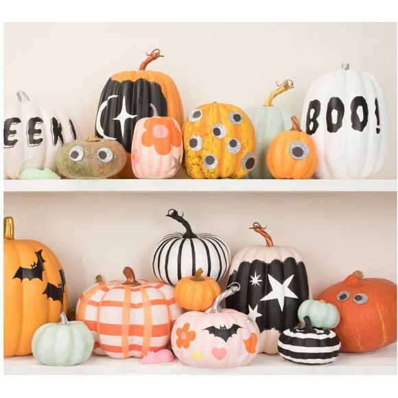 #1) Meri Meri Pumpkin Deco Kits. 8 Carving Templates, 3 Sheets Tattoo Transfers - Picture 3 of 7
